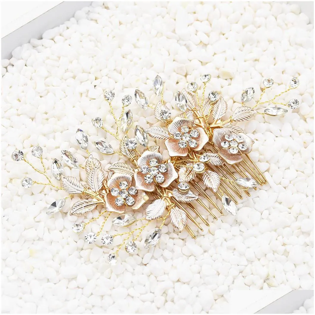 handwoven rhinestones leaves hair comb beautiful bride bridesmaid flower hair accessories