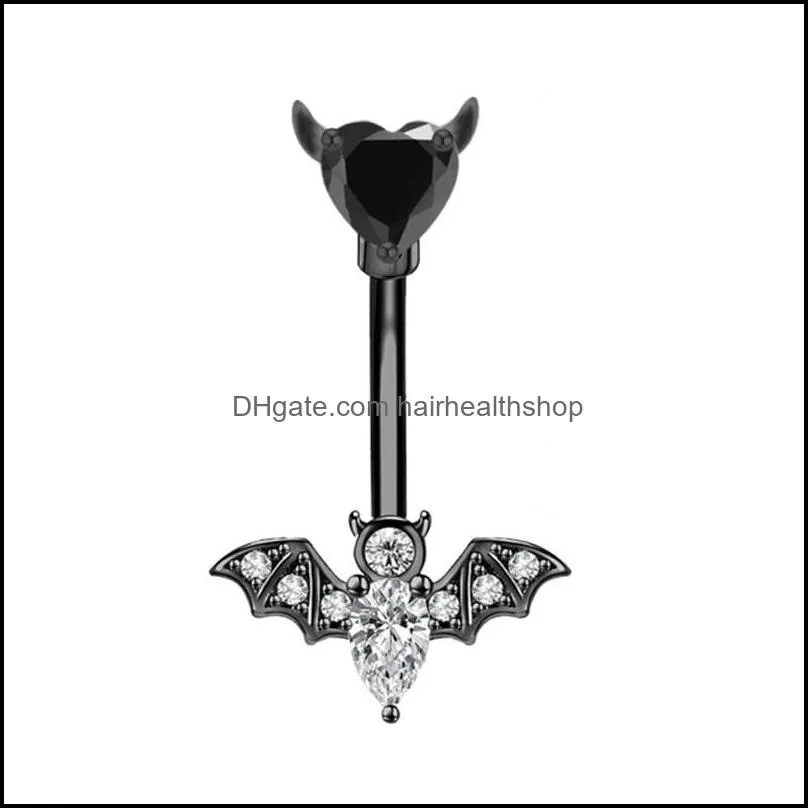 14g bat belly button ring body jewelry 316l surgical steel bar cz bat navel barbell