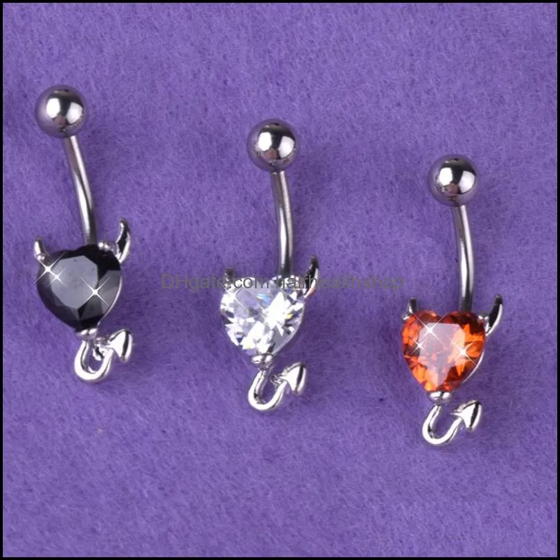 little devil navel rings zircon heart shape piercing jewelry navel belly button ring nombril for sexy women body piercings