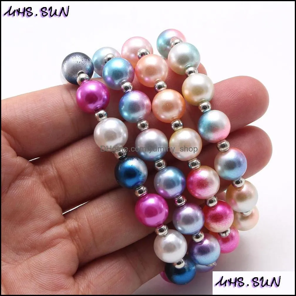 rainbow beaded bracelets bangles strands for children colorful acrylic bead kids bracelet cartoon jewelry accessories girls