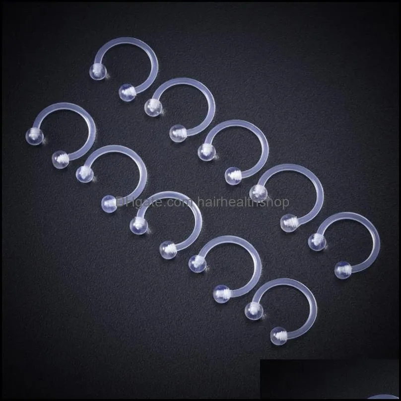 set of 50pcs clear septum nose hoop rings daith retainer for work acrylic bioflex cartilage tragus nipple ring for body piercing