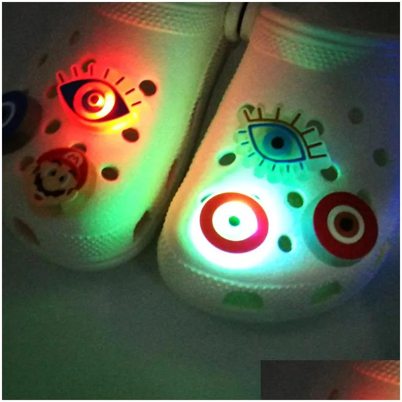 moq 10pcs available styles led light sparkle croc jibz charms flashing shoe buckles decorations luminous shoe parts accessories charm fit kids sandals