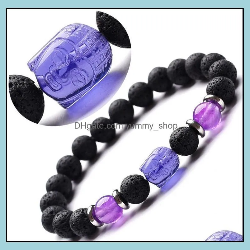 yoga chakra natural stone buddha beads strand bracelet tiger eye amethyst crystal lava rock oil diffuser bracelets for women men