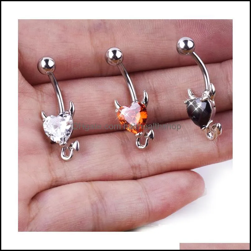 little devil navel rings zircon heart shape piercing jewelry navel belly button ring nombril for sexy women body piercings