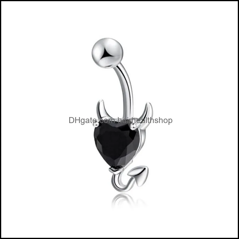 little devil navel rings zircon heart shape piercing jewelry navel belly button ring nombril for sexy women body piercings