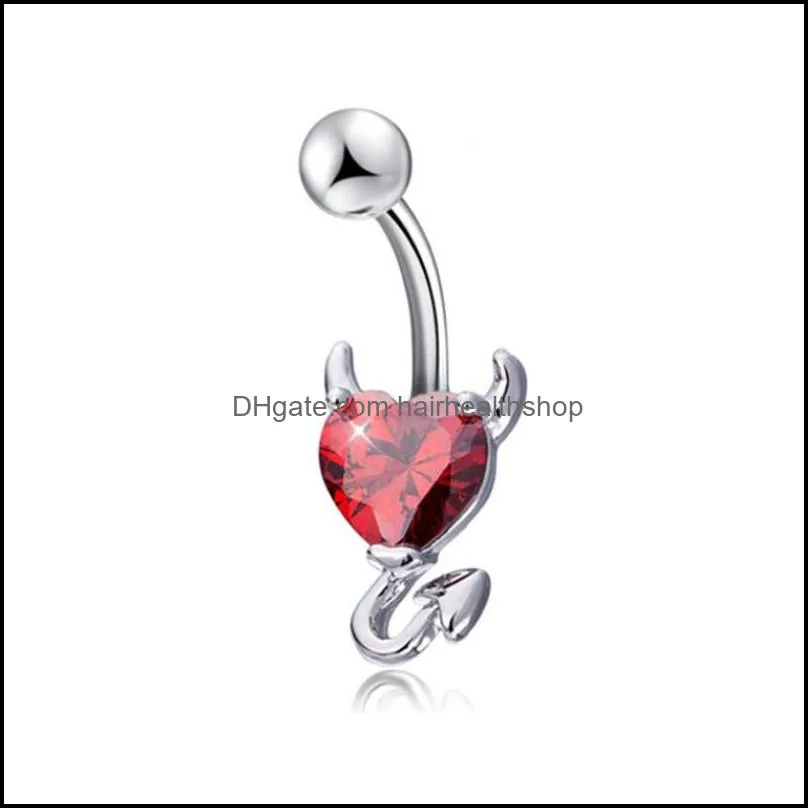 little devil navel rings zircon heart shape piercing jewelry navel belly button ring nombril for sexy women body piercings