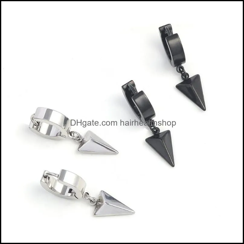 hiphop style dangle ear clips punk ear hoop with triangle pendant silver black gold color ear jewellery for men