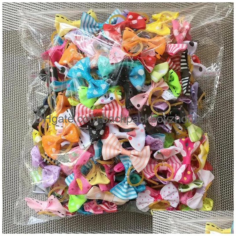 100pcs/lot pet dog hair bows topknot mix rubber bands bows pet grooming products mix colors varies colors pet hair bows326e