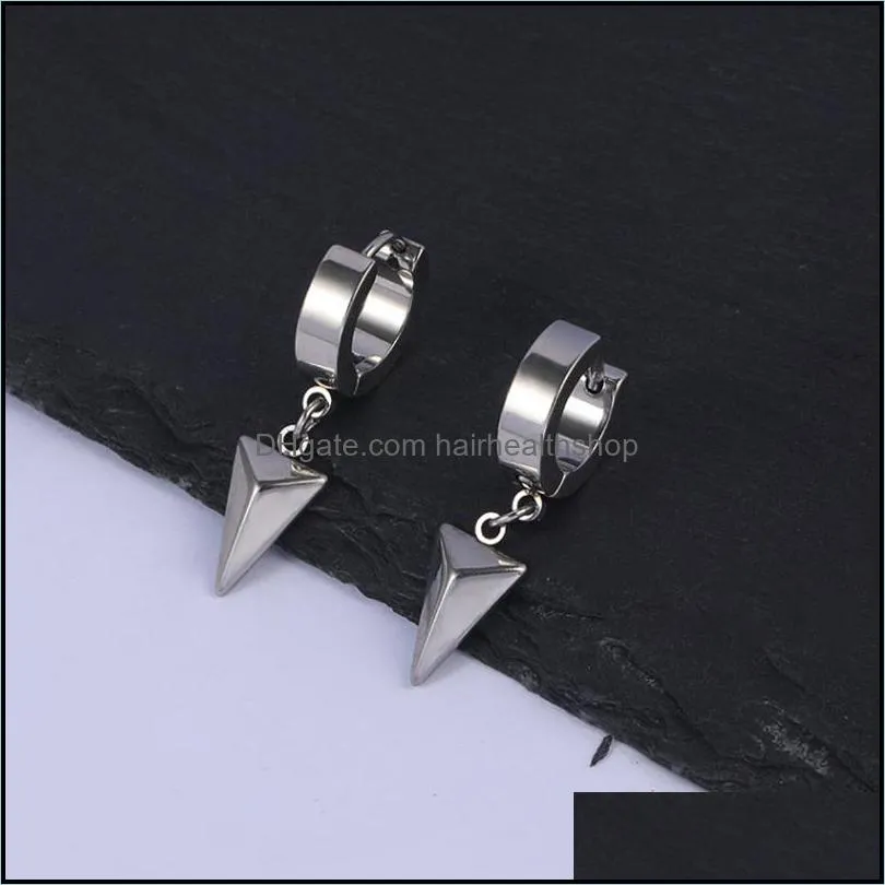 hiphop style dangle ear clips punk ear hoop with triangle pendant silver black gold color ear jewellery for men