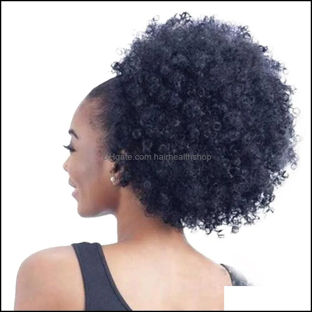 synthetic curly hair ponytail african american short afro kinky curly wrap synthetic drawstring puff pony tail hair extensions