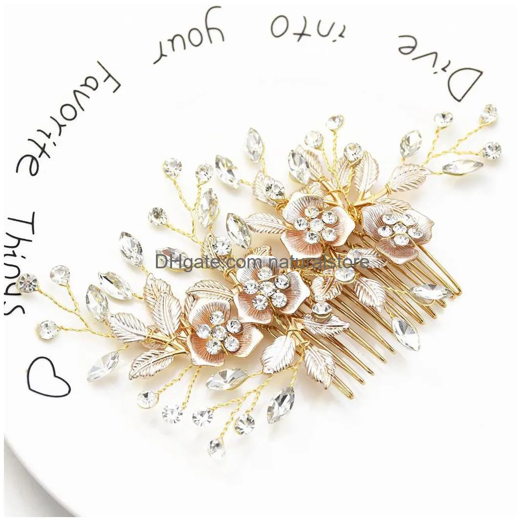 handwoven rhinestones leaves hair comb beautiful bride bridesmaid flower hair accessories