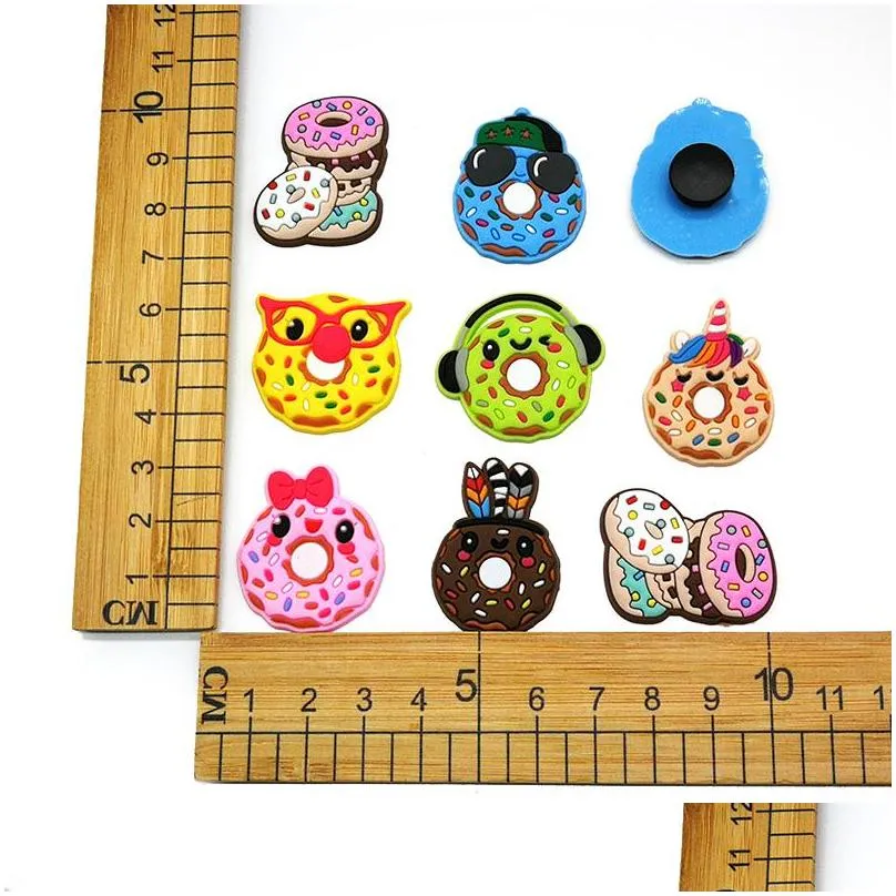 moq 100pcs lovely donut cartoon croc shoe charms buckles 2d soft rubber shoe accessories clog pins buttons charm decorations fit children sandals kids