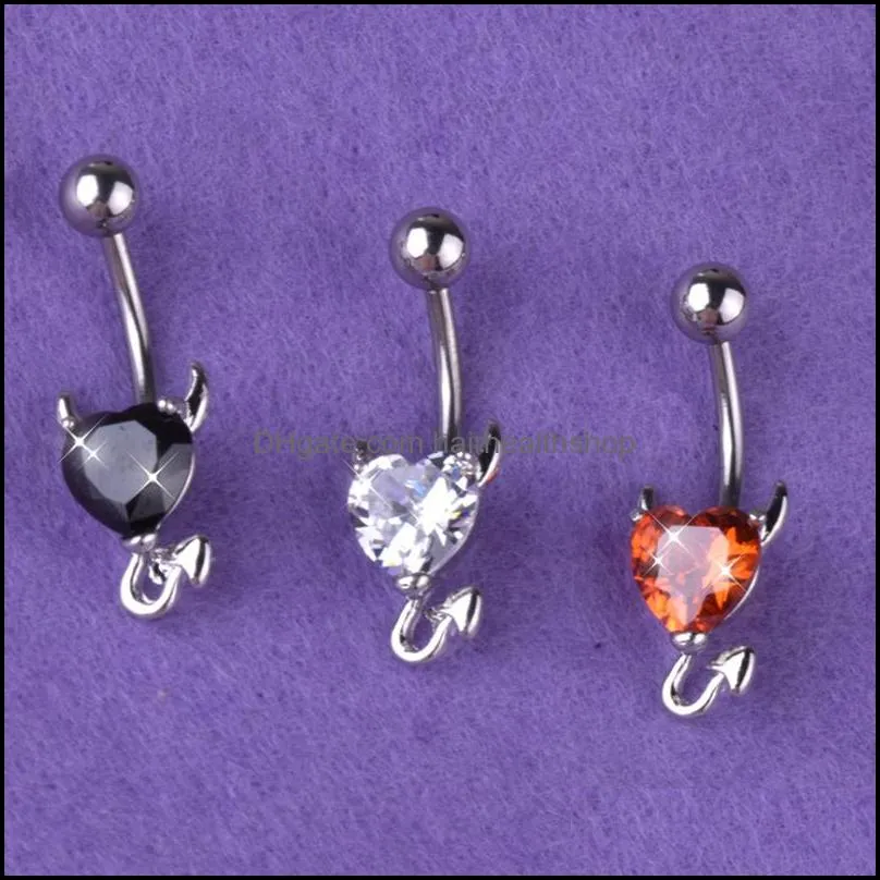 little devil navel rings zircon heart shape piercing jewelry navel belly button ring nombril for sexy women body piercings