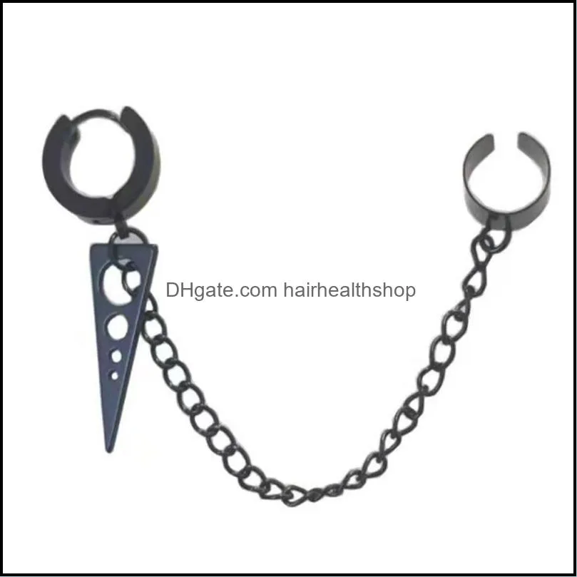 cross tassel chain clip on hoop dangle drop earrings for men women girls cartilage personalized fashion punk climber crawler hip hop rock body