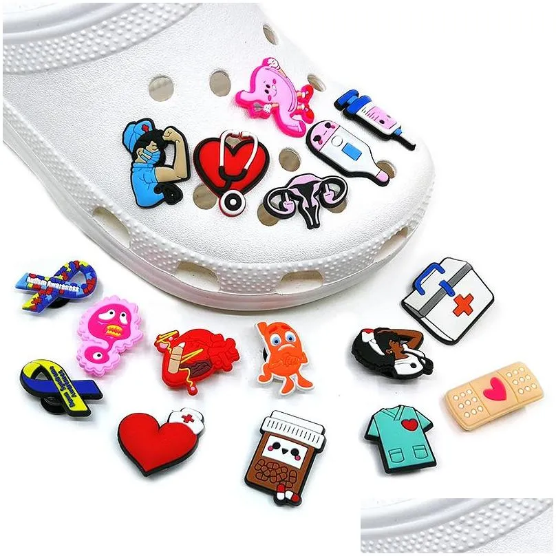 moq 100pcs medical nurse croc charms ribbon soft pvc shoe charm accessories decorations custom jibz for clog shoes