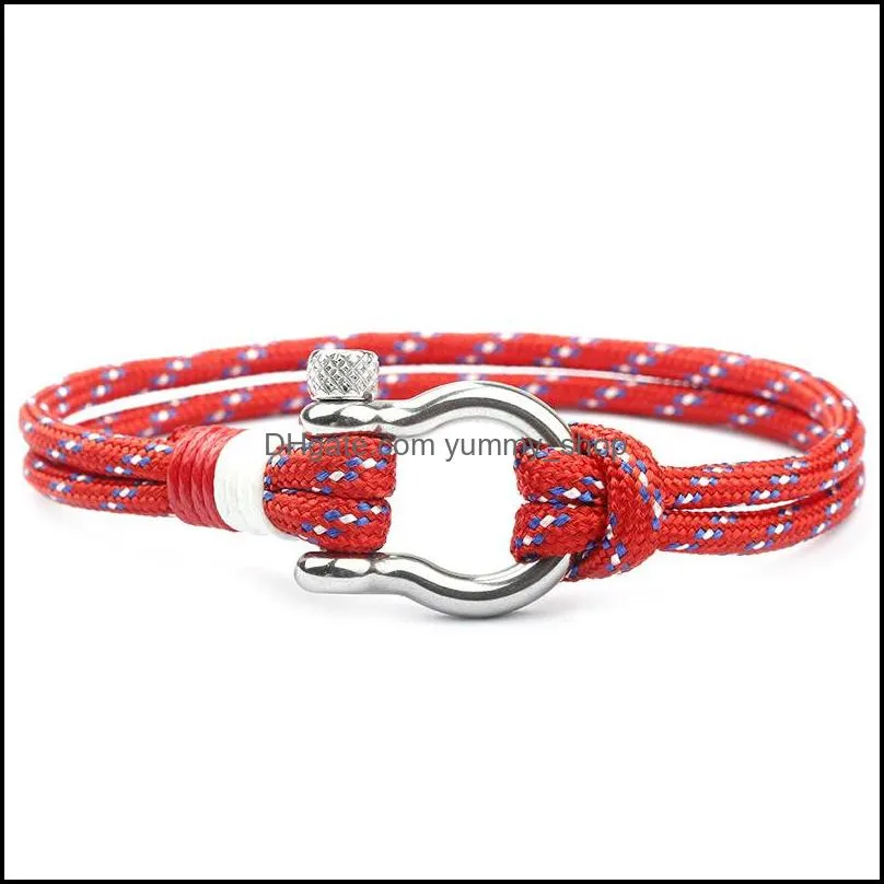 european buckles survival bracelet horseshoe charm navy style braided rope paracord bracelet for men women jewelry gifts