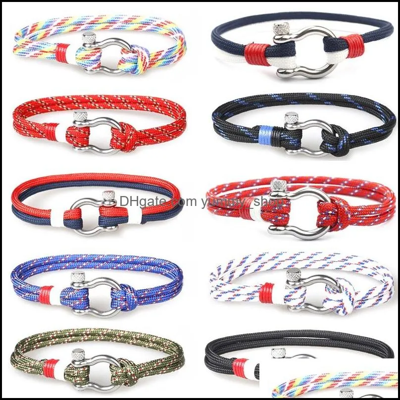 european buckles survival bracelet horseshoe charm navy style braided rope paracord bracelet for men women jewelry gifts