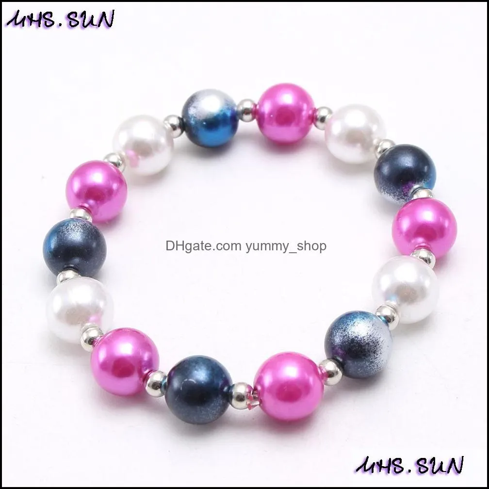 rainbow beaded bracelets bangles strands for children colorful acrylic bead kids bracelet cartoon jewelry accessories girls