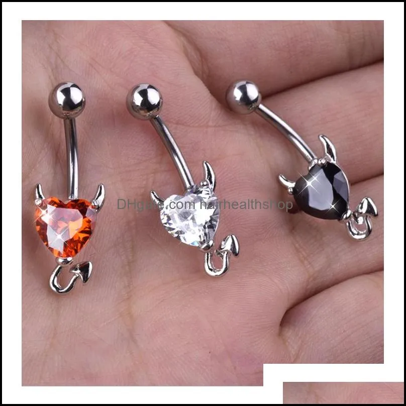 little devil navel rings zircon heart shape piercing jewelry navel belly button ring nombril for sexy women body piercings