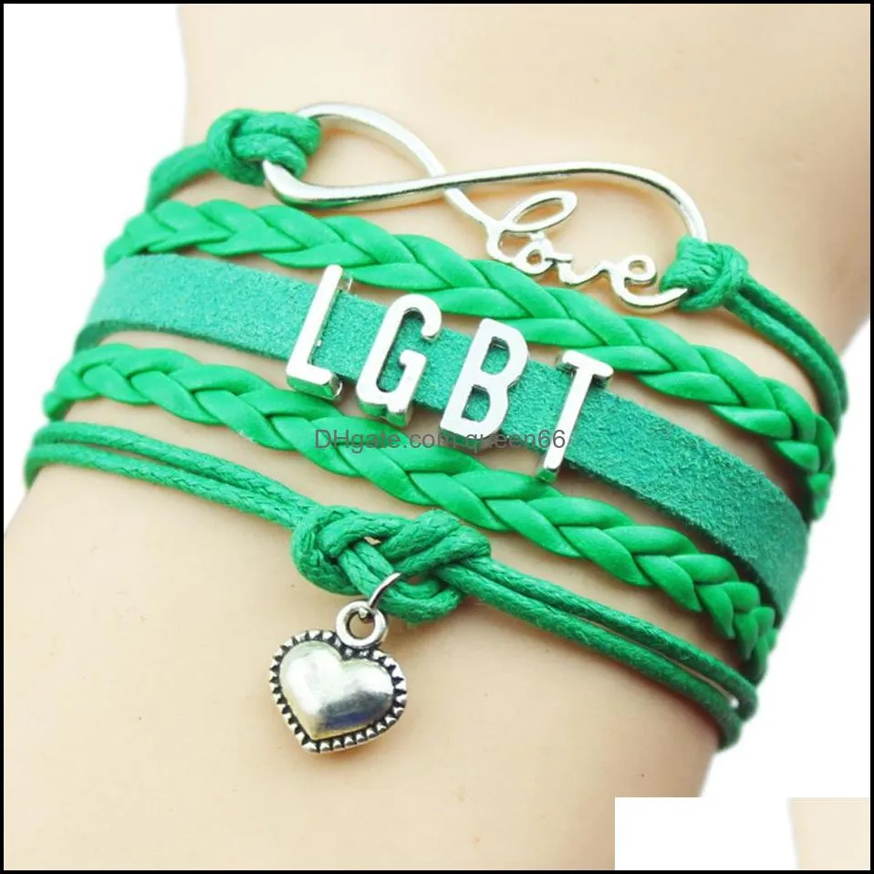 new lgbt gay pride charm bracelets for women men rainbow sign multilayer leather wrap bangle fashion friendship diy jewelry gift