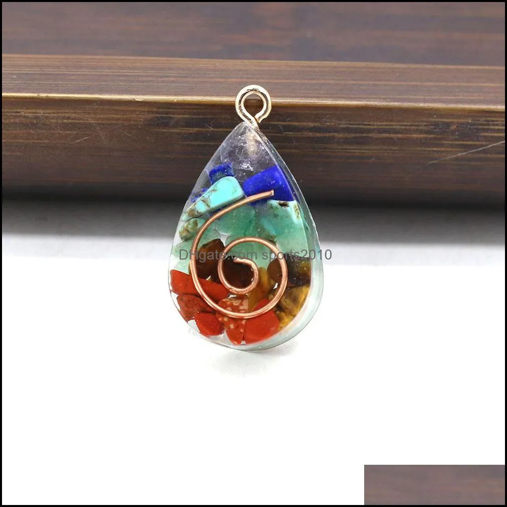 resin waterdrop chakra natural broken stone charms quartz crystal pendant for necklace jewelry making sports2010
