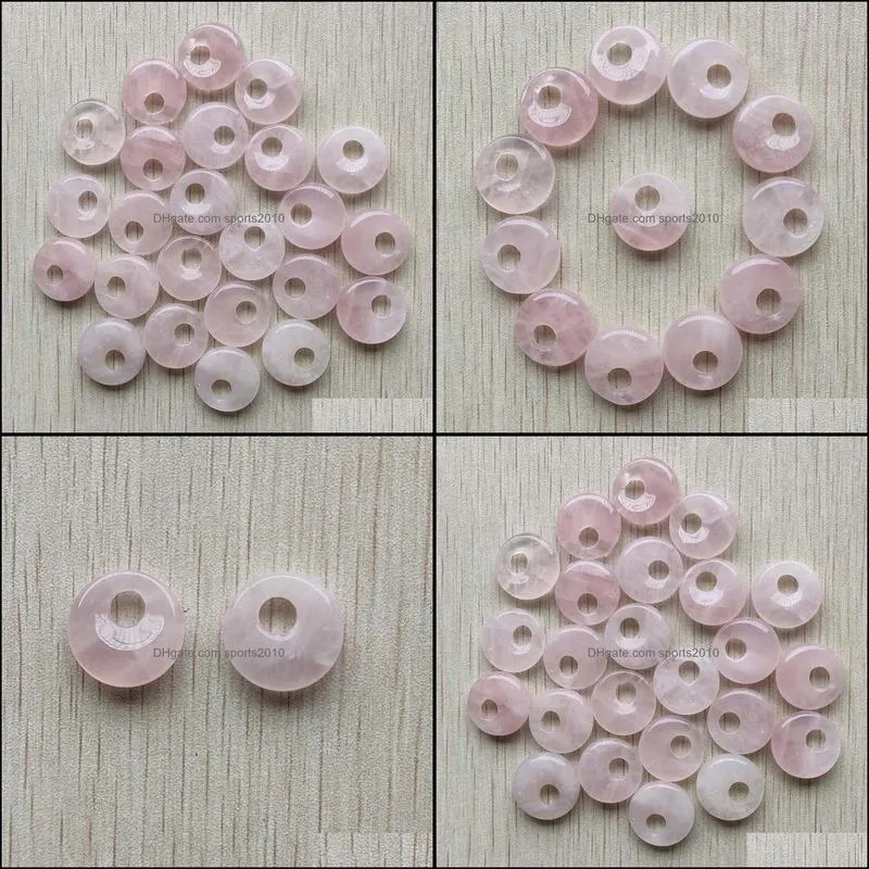 natural rose quartz stone charms pink gogo donut pendant beads 18mm for jewelry making sports2010