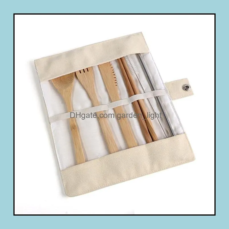 wooden dinnerware set bamboo teaspoon fork soup knife catering cutlery sets with cloth bag kitchen cooking tools utensil zwl174