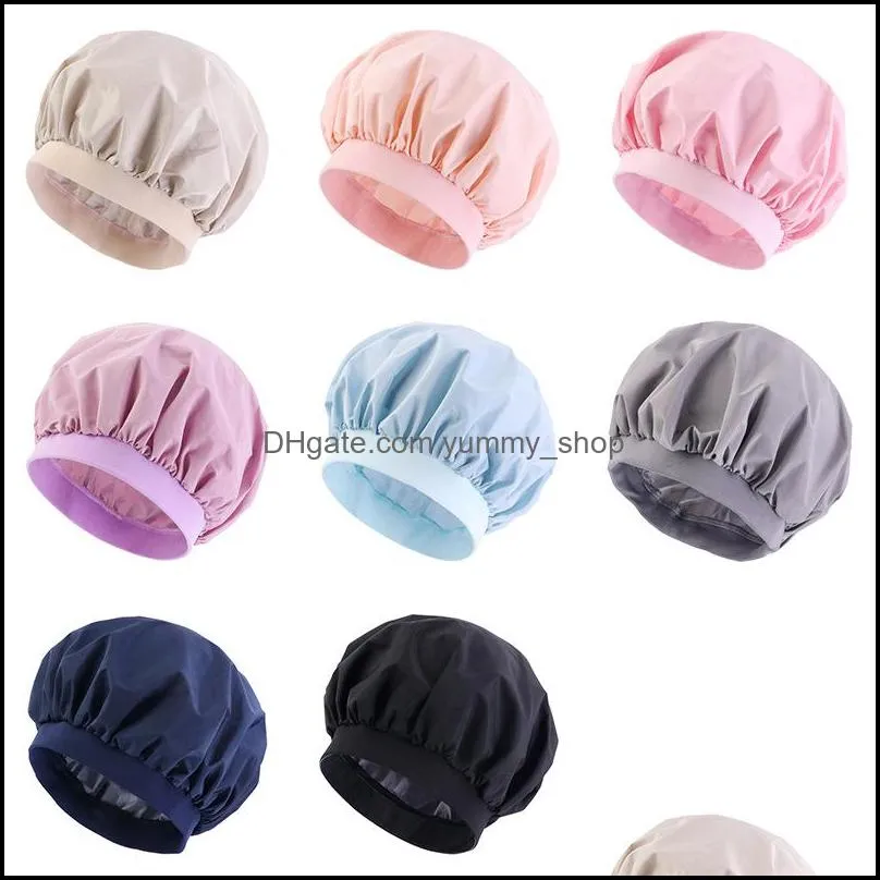 solid color waterproof elastic bath hat for women girl head cover caps bonnet hair care fashion accessories headwear