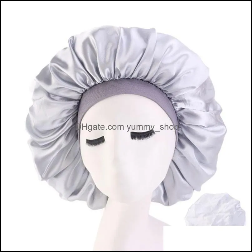 extra large satin bonnet beanie women solid color night sleeping hat hair care flower print caps