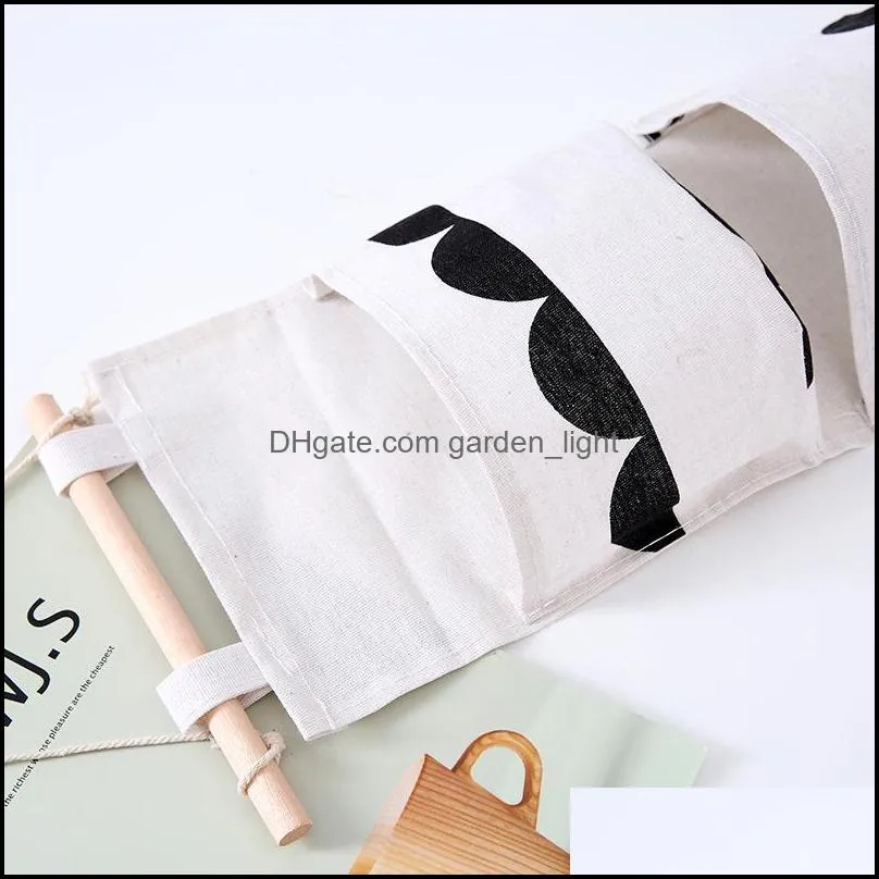 storage bags wall mounted wardrobe handbag pouch cosmetic toys organizer black white pattern cotton linen hanging bag 3 pockets