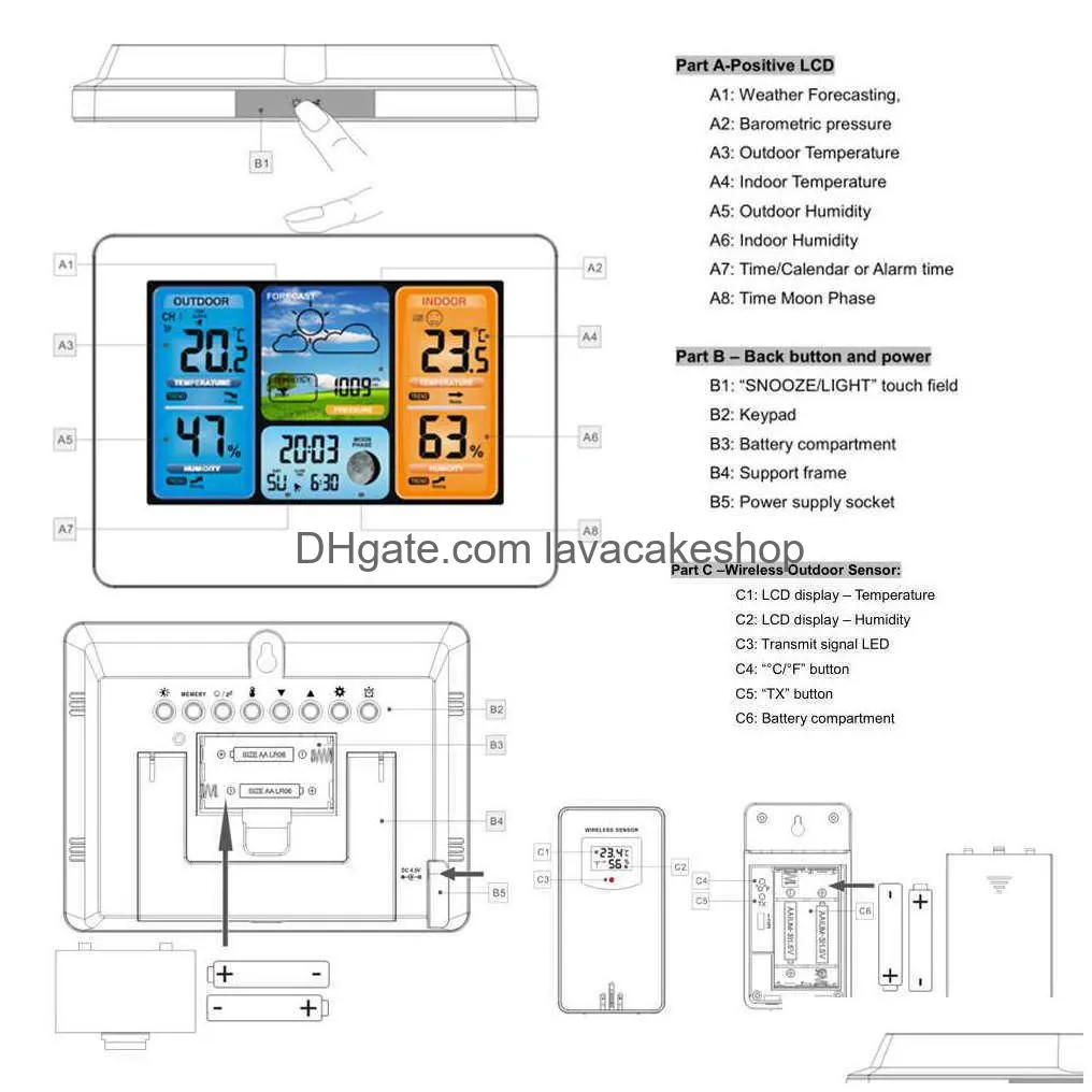 digital weather station clock indoor outdoor weather forecast barometer thermometer hygrometer with wireless outdoor sensor 210719