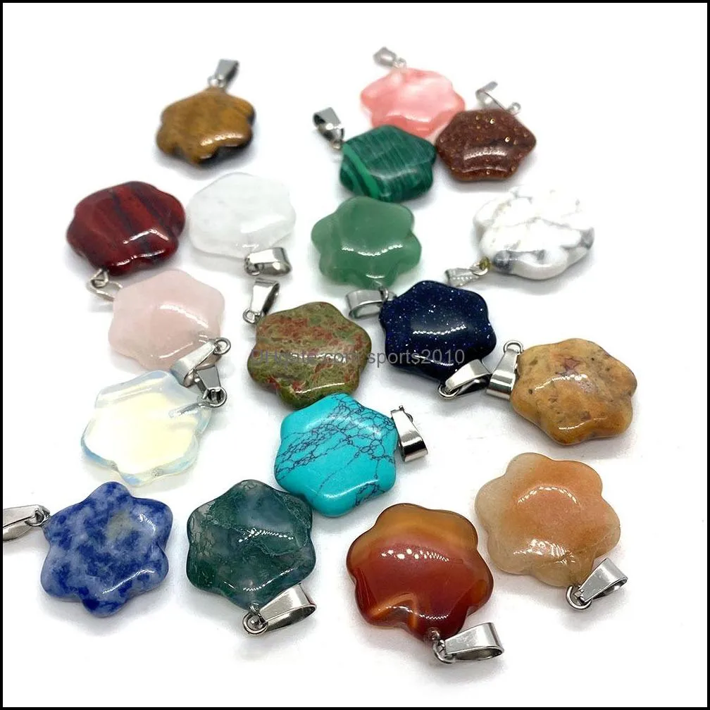 natural crystal stones charms flower shape tiger eye black onyx rose quartz stone charm beads pendants for jewelry making sports2010