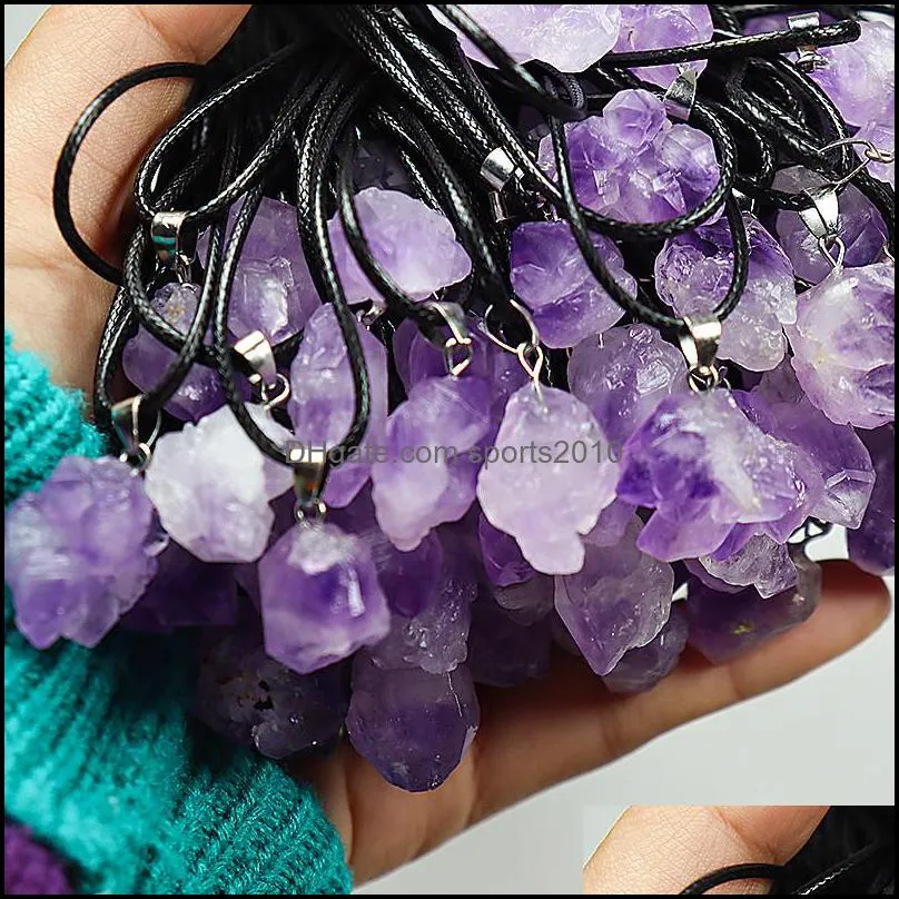 trendy natural amethysts energy healing stone pendant necklace rope necklace women jewelry factory sports2010