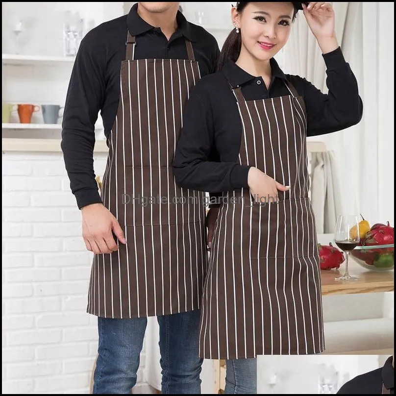 checkered stripe hanging neck apron kitchen cook works clothes pocket aprons waterproof clean women men pinafore restaurant 4jx n2