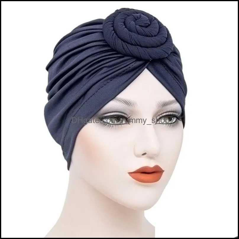 cute solid color knot turban hat stretch caps hair care beanie for women girl fashion accessories