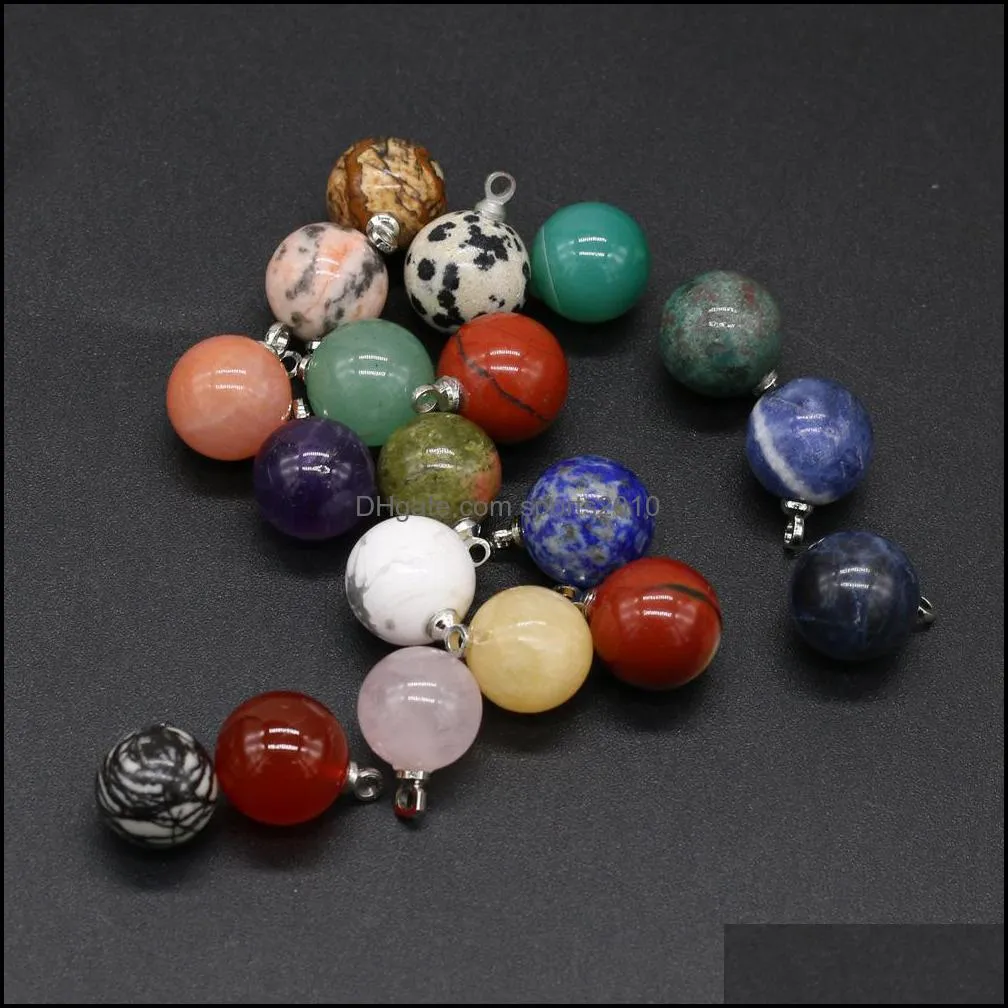 10mm natural semiprecious stone ball charms rose quartz healing reiki crystal pendant diy necklace earrings women fashion jewelry sports2010