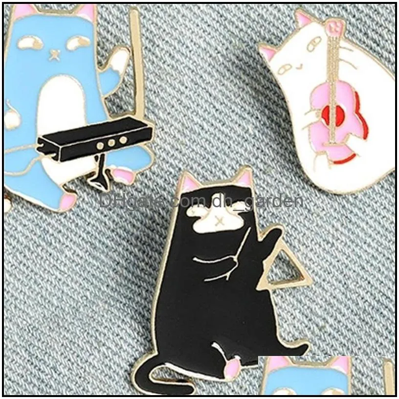 pins brooches jewelry cute music cat animal cartoon enamel pin for women girl fashion metal vintage pins badge wholesale gift drop delivery 6054