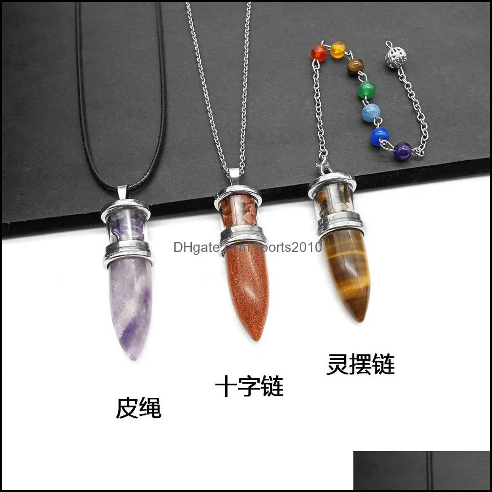 natural crystal bullet shape chakra stone charms pendulum amethyst rose quartz pendants for jewelry accessories making sports2010