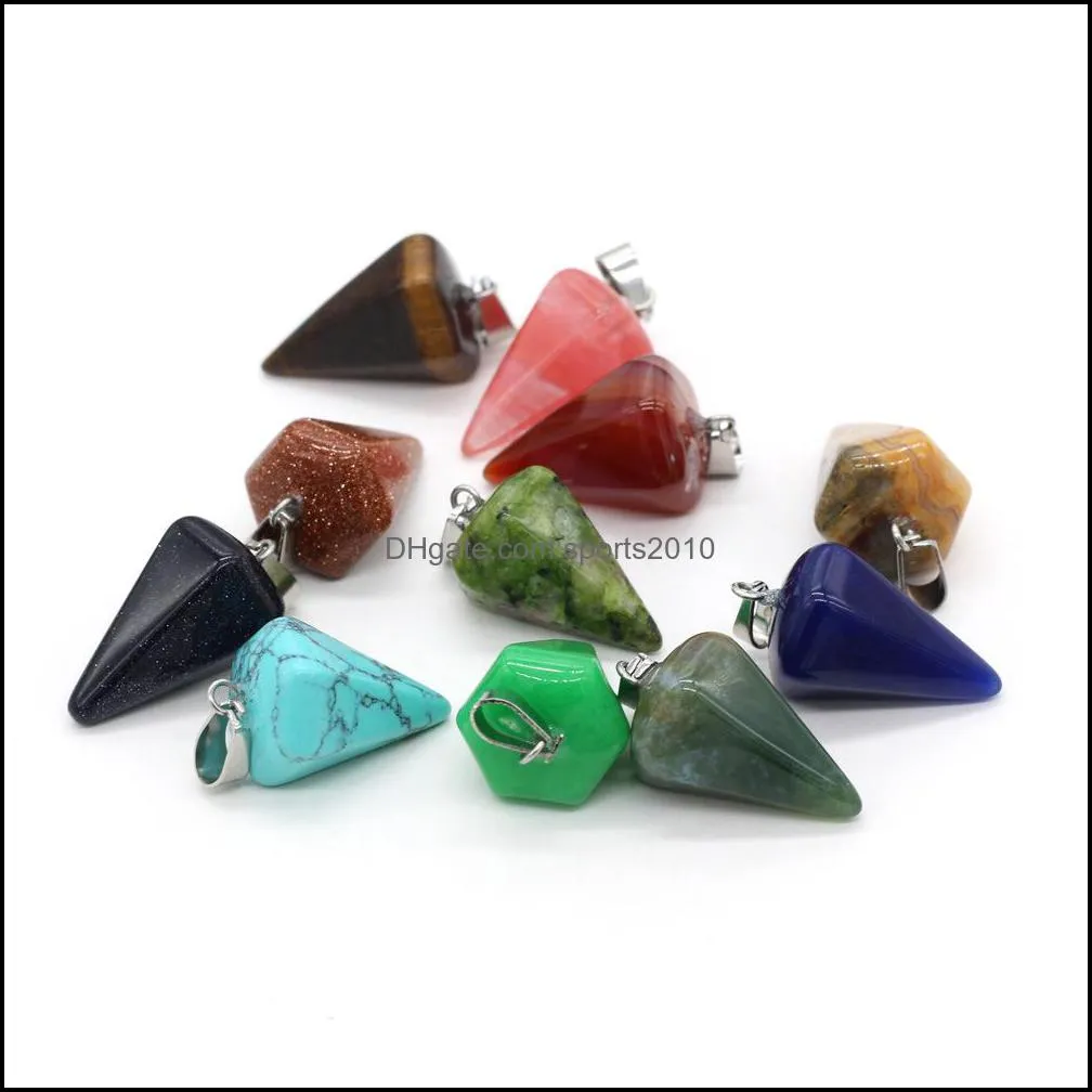 chakra natural stone charms cone shape pendulum rose quartz lapis lazuli turquoise opal pendant diy for necklace earrings jewelry making sports2010