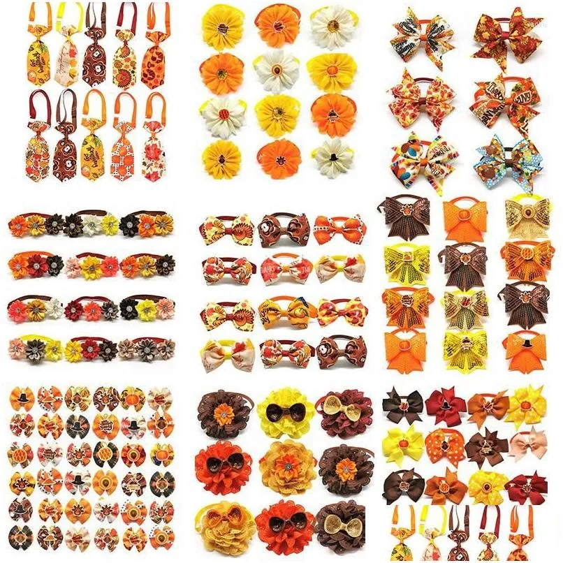 dog apparel 50pcs thanksgiving accessories pumpkin turkey fall pet cat bow ties small middle large grooming