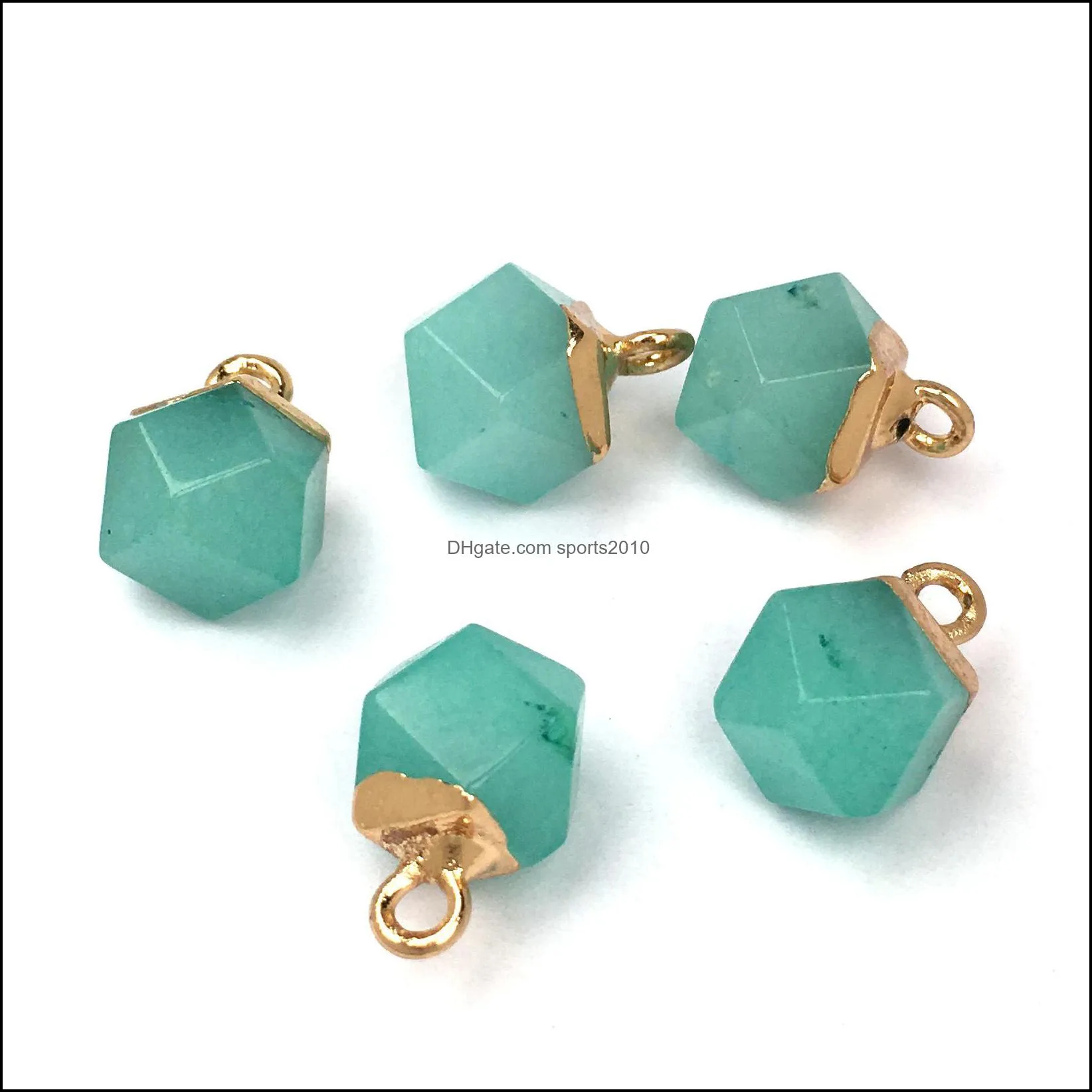 faceted polygon round shape natural stone charms healing agates crystal turquoises jades opal stones pendant sports2010