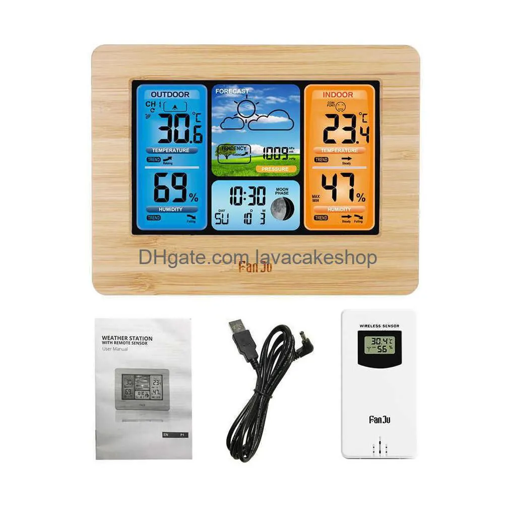 digital weather station clock indoor outdoor weather forecast barometer thermometer hygrometer with wireless outdoor sensor 210719