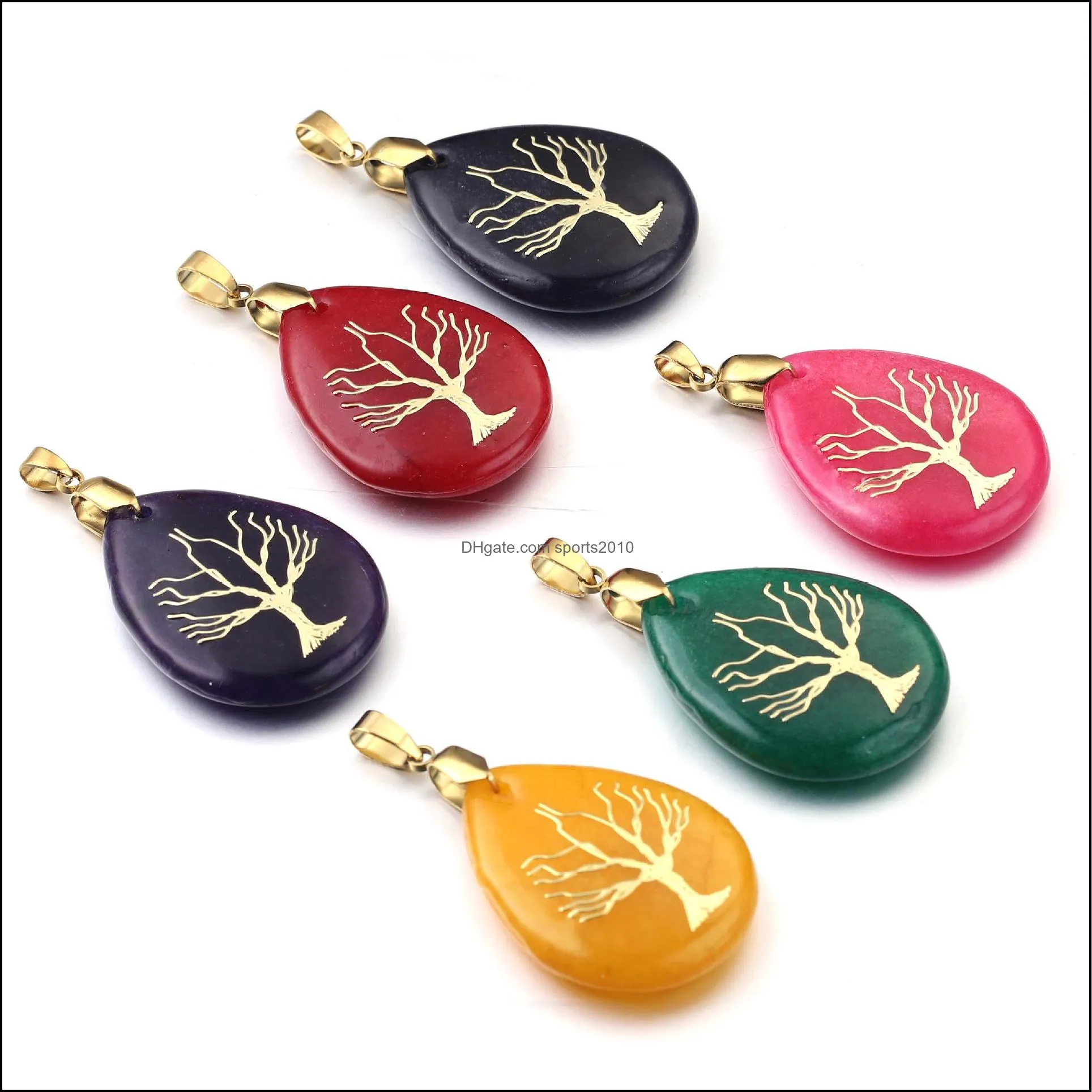 waterdrop stone charms reiki healing tree of life symbol quartz stones pendant for jewelry making necklace sports2010