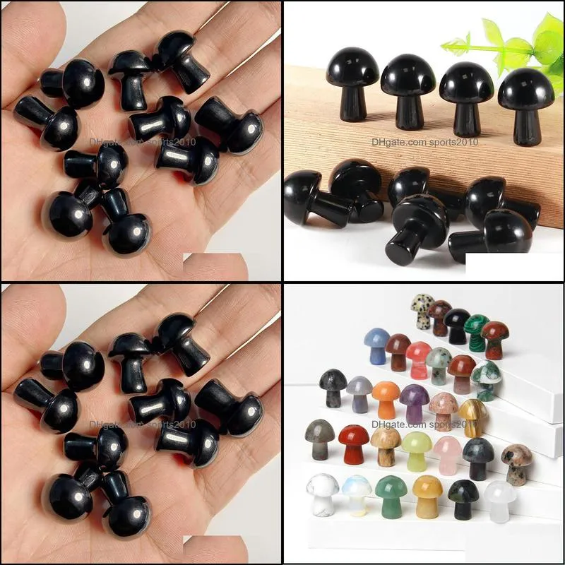 20mm black mini mushroom plant statue natural stone carving home decoration crystal polishing gem sports2010