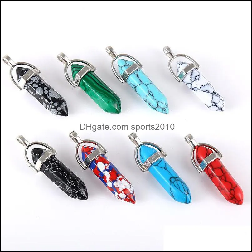 synthetic turquoise stone charms hexagonal prism bullet shape pendant craft for diy earrings necklace jewelry making sports2010