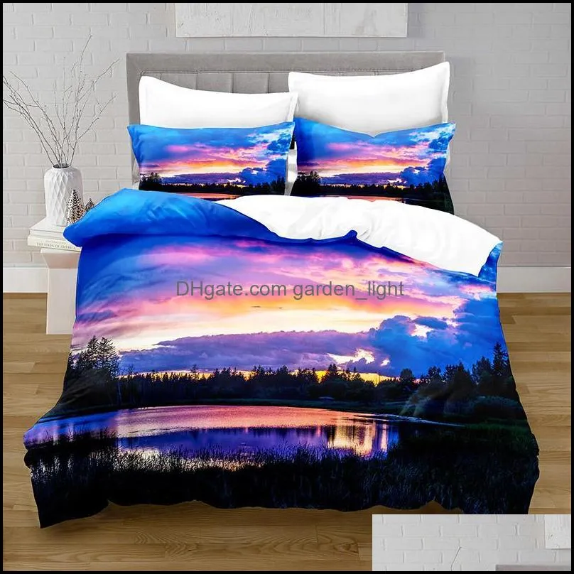 bedding sets 100 polyester lake scenery duvet cover digital printing set with pillowcase queen bed