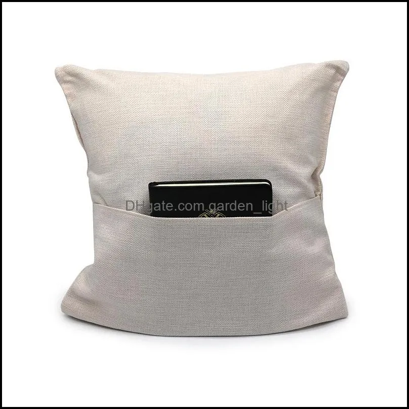 blank sublimation pocket pillow cover linen polyester beige square pillowcase sofa throw envelope cushion cover 40x40cm custom
