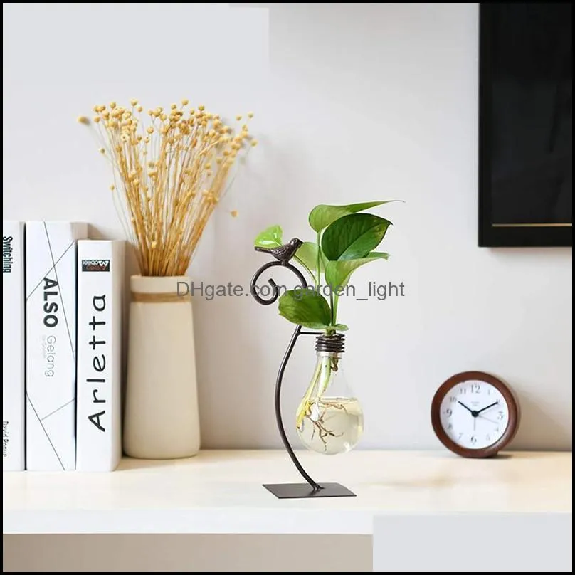 vases glass planter bulb vase hydroponics with holder for desk home decoration modern creative bird plant terrarium stand