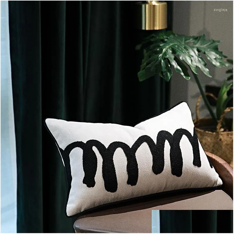 pillow case nordic embroidery back support cushion cover chair car seat waist living room decorative home office decor 25x45cm