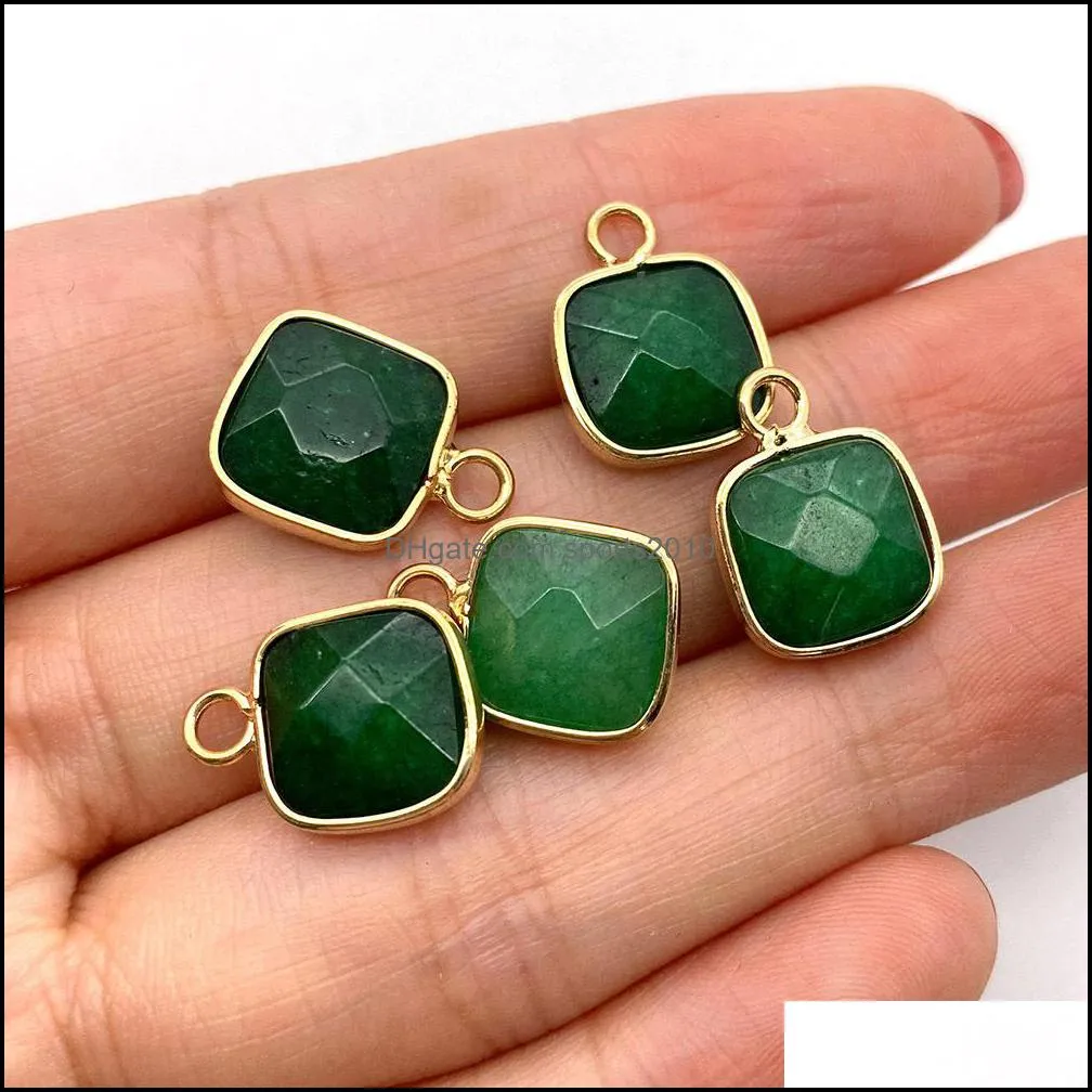 11x15mm gold bunding edge square natural crystal jade stone charms green blue quartz pendants trendy for jewelry making sports2010